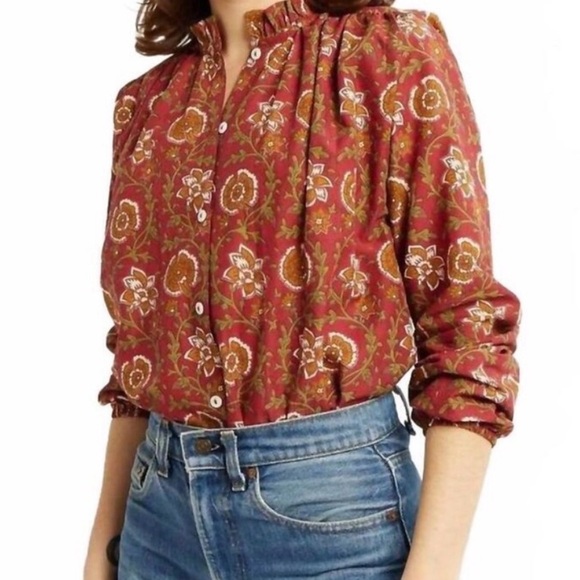 Millie Tops - Millie Francesca Ruffle Neck Top Floral Button-Up Blouse